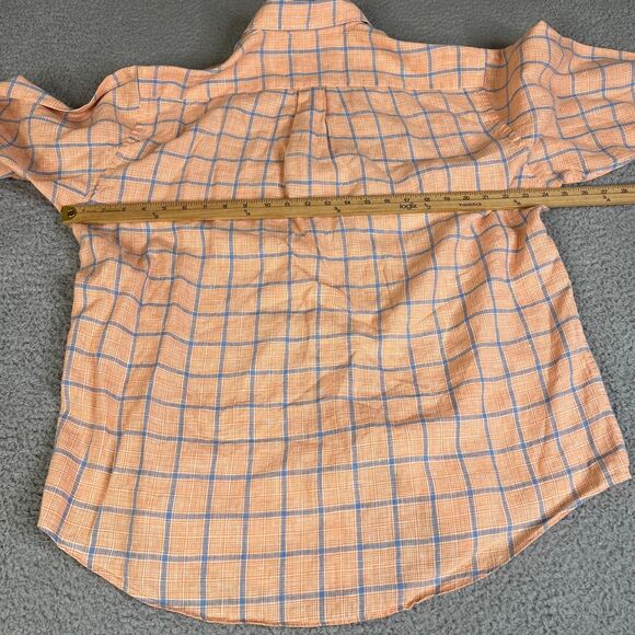 Brooks Brothers  Irish Linen Shirt Men L Blue Orange Plaid Button Long Sleeve - Picture 9 of 10